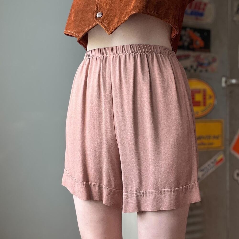 Vintage 80s Bias Cut High Rise Pull On Shorts | Tawny Brown Minimalist | S/M
